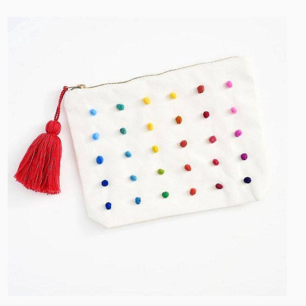 NWT Paper Source colorful candy pom pom zip pouch